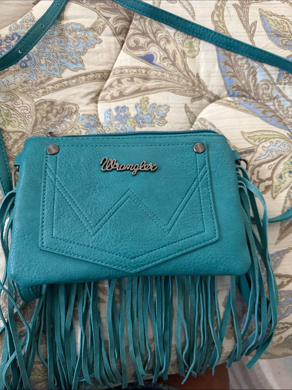 Wrangler Teal Fringe Crossbody Purse